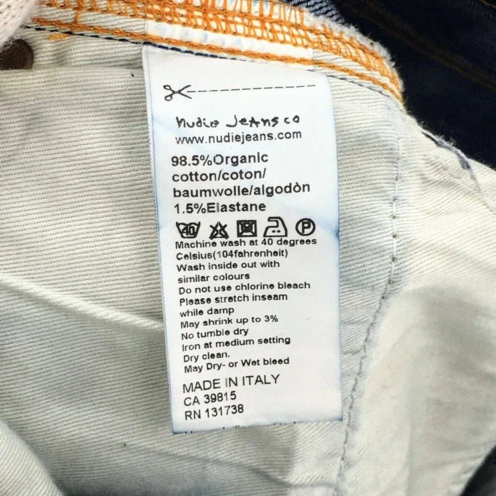 Nudie Jeans Mens Blue Slim Jim Dry Organic Ecru Embo Denim Made in Italy 30 x 33 - Picture 14 of 15